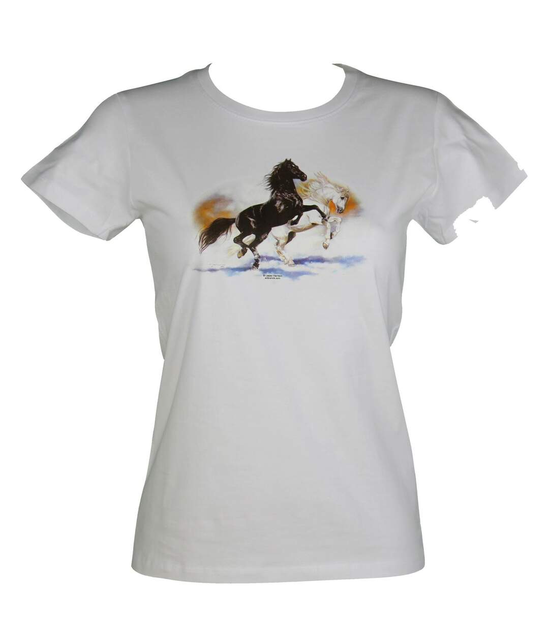 T-shirt femme manches courtes - chevaux 1236 - blanc