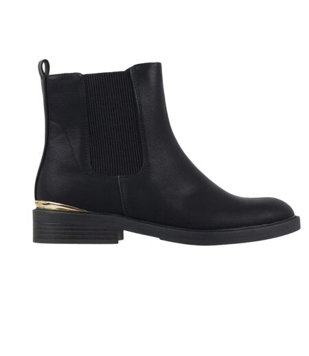 Womens/ladies Clip Block Heel Ankle Boots Black Miso