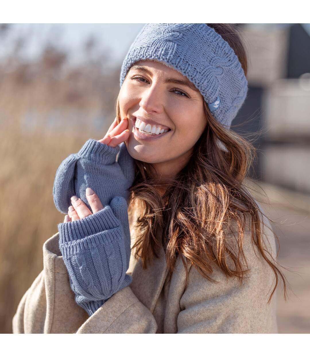 Ladies Cable Knit 2.3 Tog Thermal Winter Fingerless Converter Gloves-4