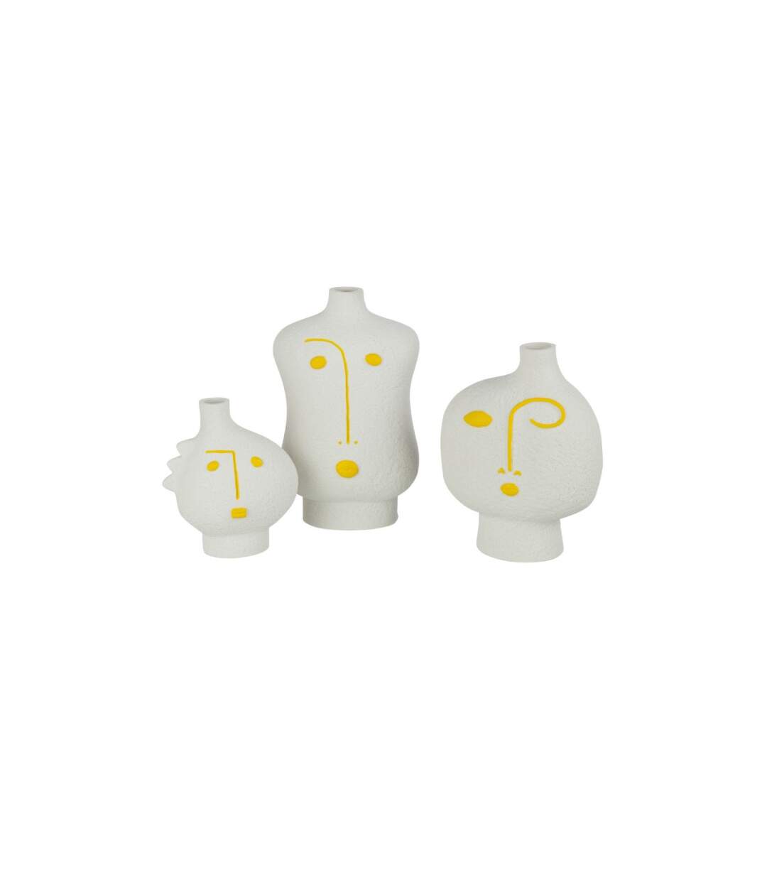 Lot de 3 Vases Visages Pop Art 22cm Blanc & Jaune