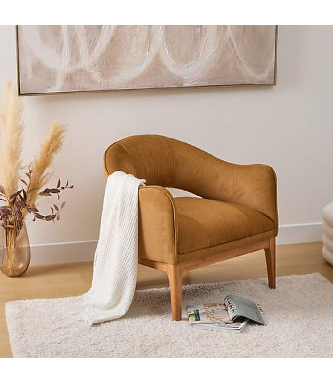 Fauteuil velours LIBOR - Marron-2