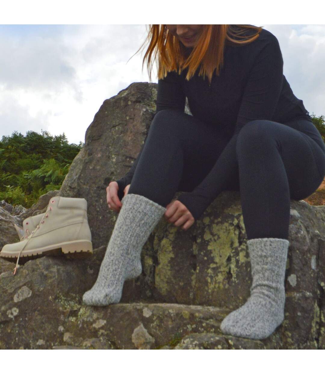 2 Paires Chaussettes Epaisse en Laine pour Bottes-4