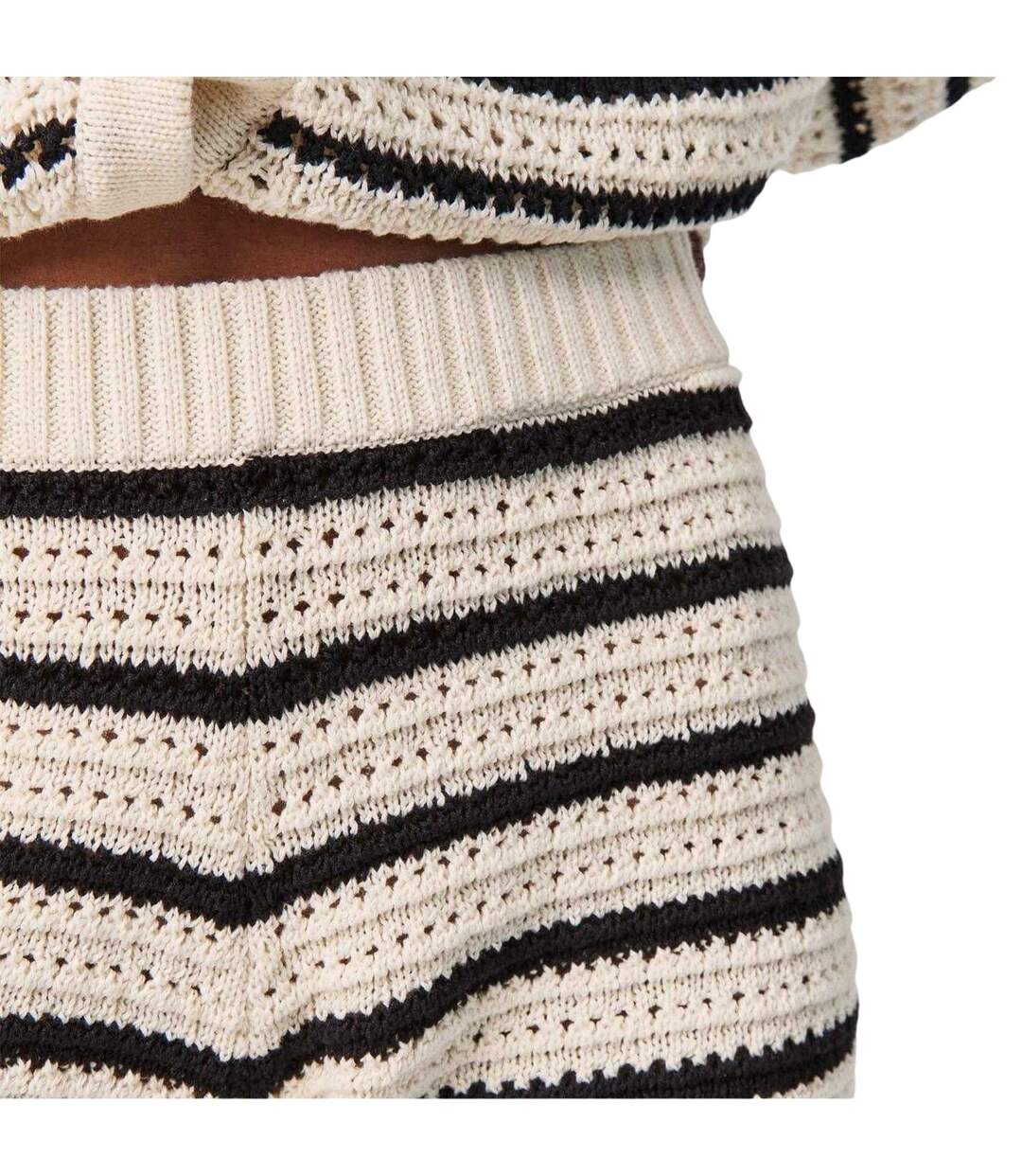 Womens/ladies Heinke Crochet Stripe Shorts Black Off White Edited-4