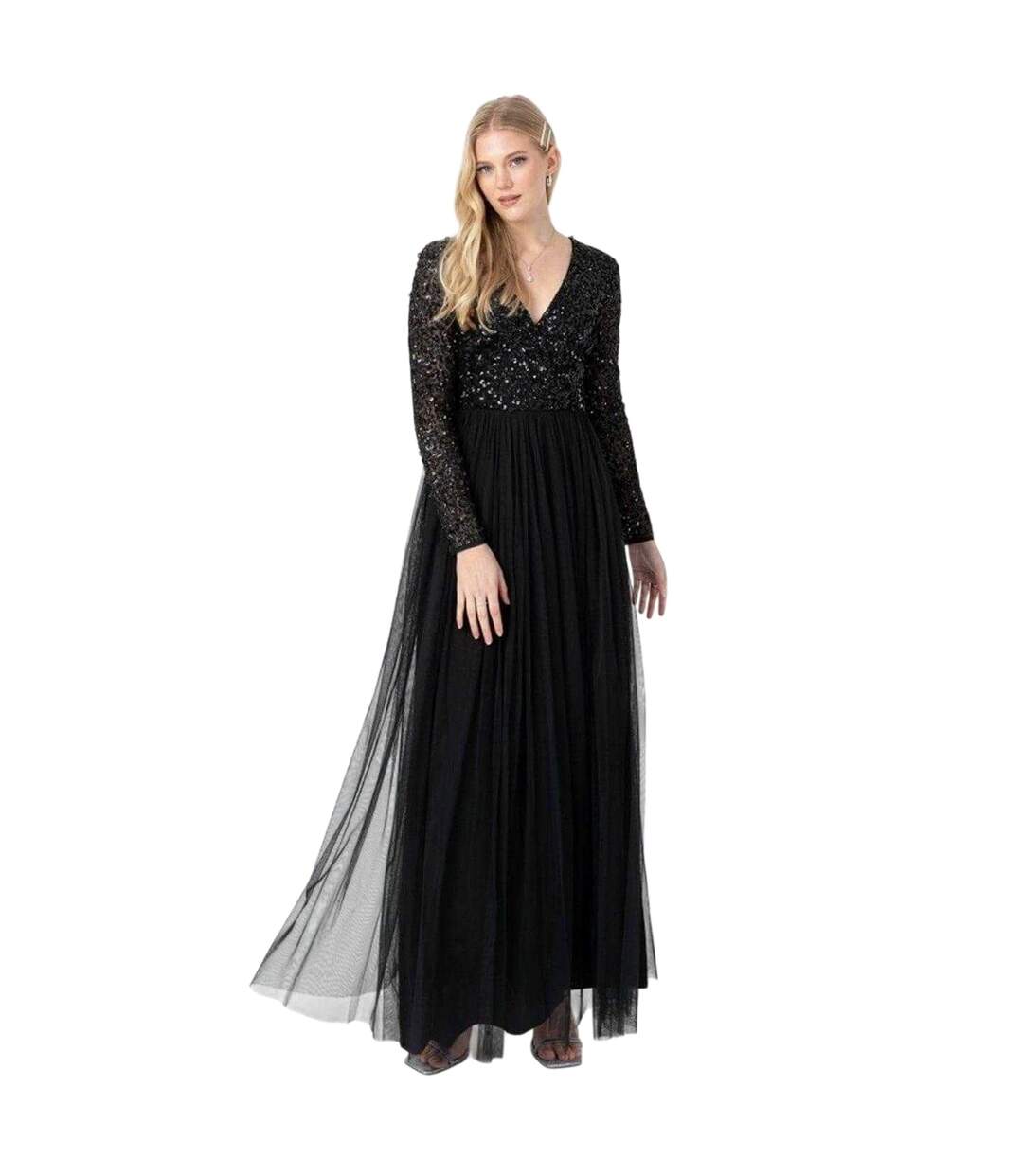 Blouse Manches Longues Motif/style Paillette Femme Noir Maya Deluxe-1