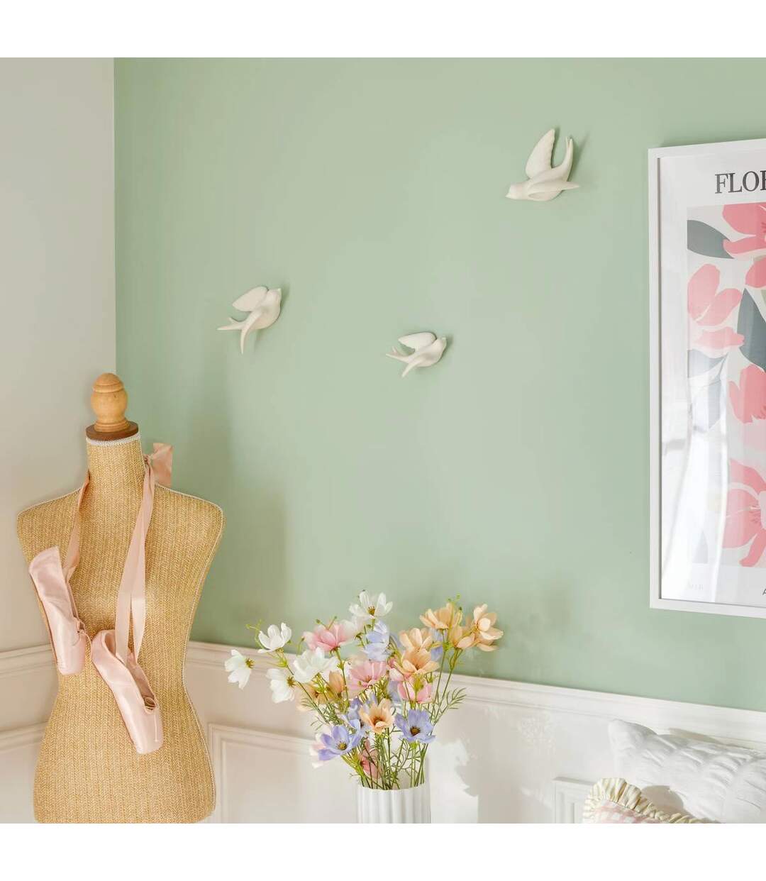 Lot de 3 Déco Murales Oiseaux Annie 15cm Blanc-2