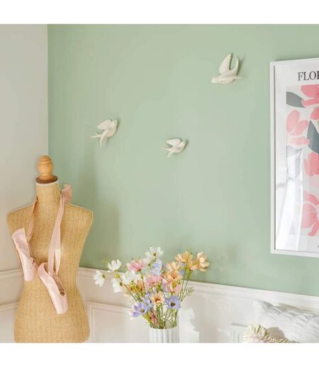 Lot de 3 Déco Murales Oiseaux Annie 15cm Blanc