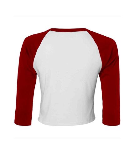 Bella + Canvas Womens/Ladies Raglan 3/4 Sleeve Crop T-Shirt (White/Red) - UTPC7097