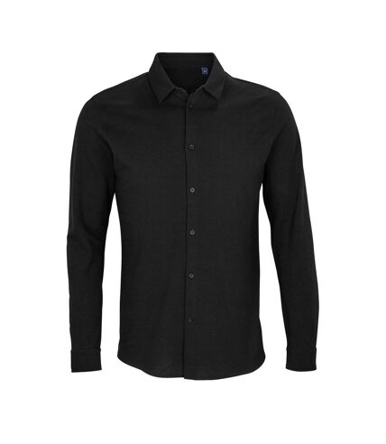 NEOBLU Mens Basile Piqué Natural Long-Sleeved Shirt (Deep Black) - UTPC6437