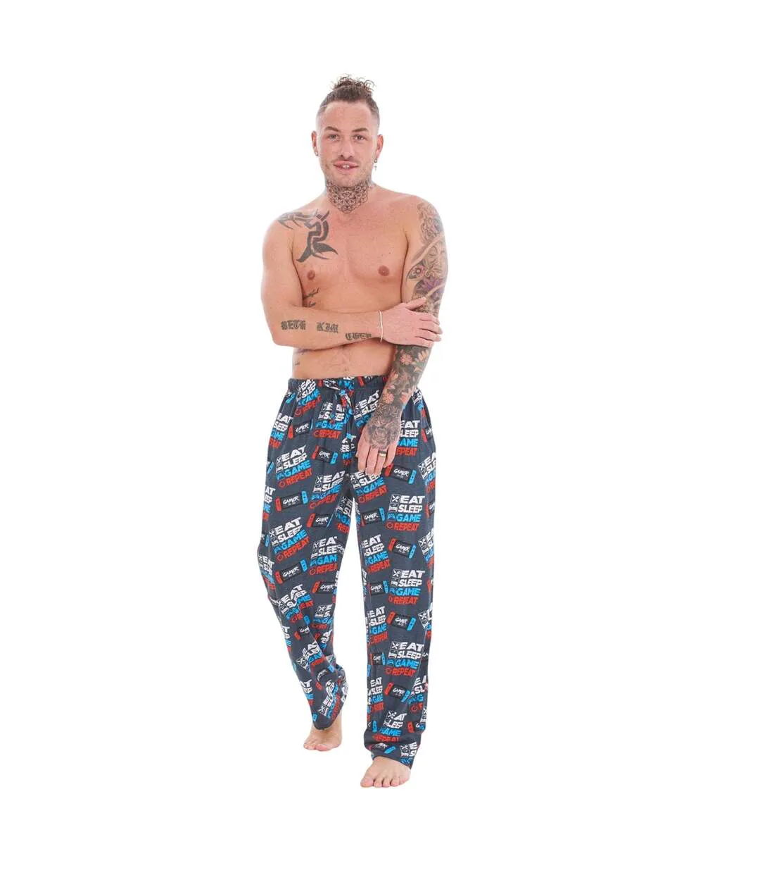 Pack Of 2  Mens Game For Life Game Controller Lounge Pants  Blue Grey Keanu-4