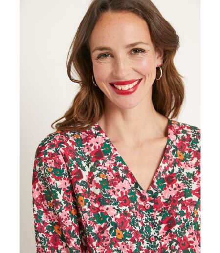Robe courte évasée fleurie col V boutonné