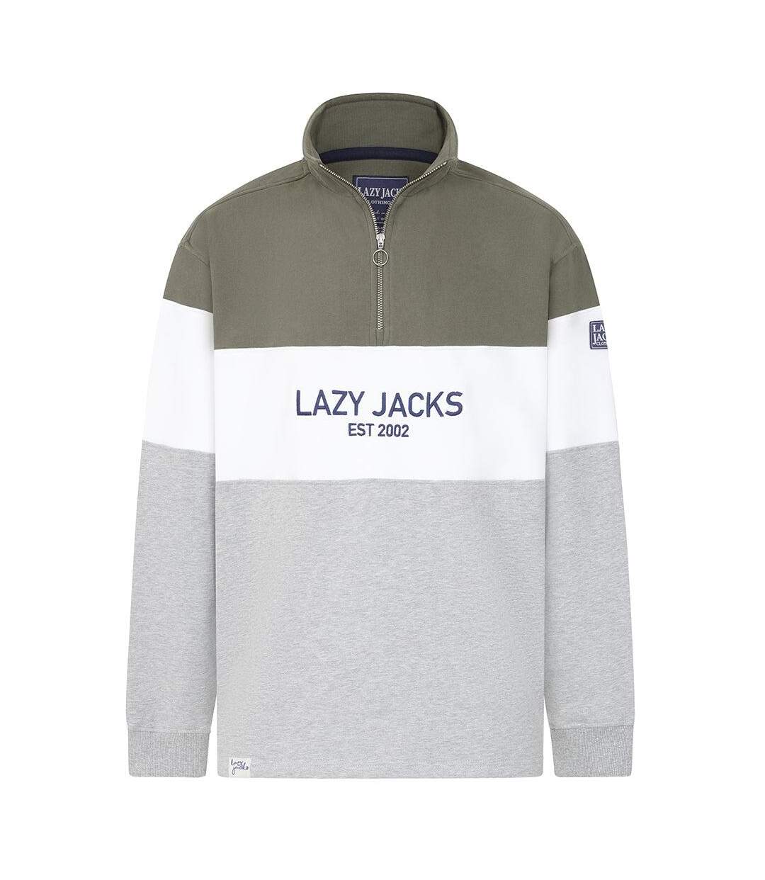 Sweat Motif/style Contrasté Homme Vert Kaki Gris Chiné Lazy Jacks-1