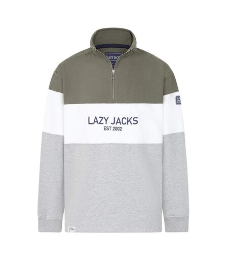 Sweat Motif/style Contrasté Homme Vert Kaki Gris Chiné Lazy Jacks