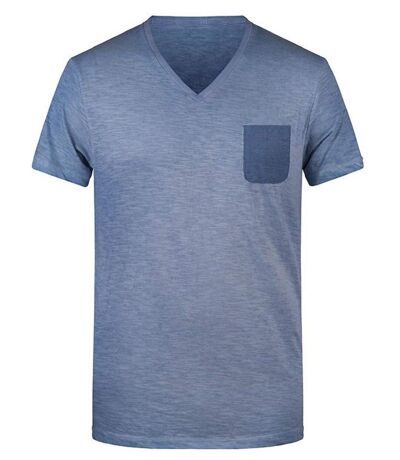 T-shirt bio col V - Homme - 8016 - bleu denim