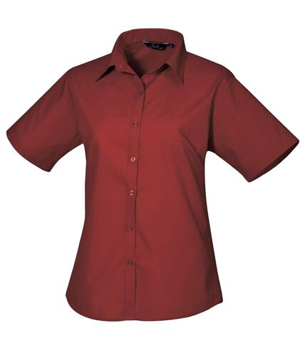 Premier Short Sleeve Poplin Blouse/Plain Work Shirt (Burgundy)