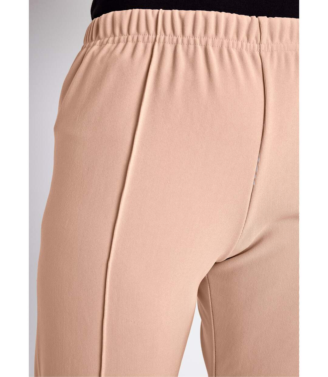 Pantalon droit taille élastiquée maille côtelée-5