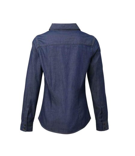 Womens/ladies Denim Jean Style Stitching Shirt Indigo Denim Premier
