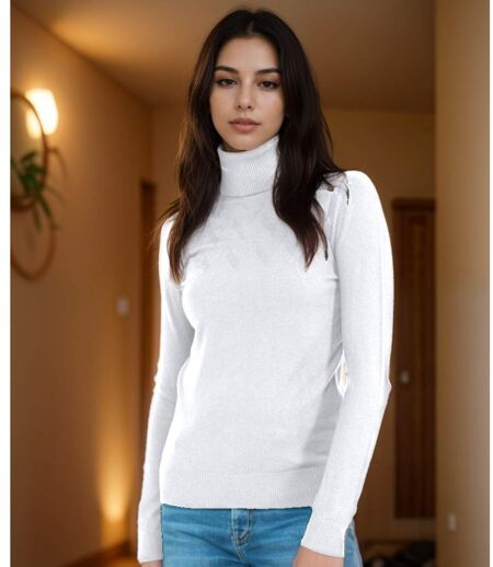 Pull femme manches longues - Col roulé - Couleur blanc