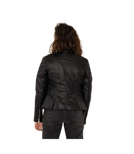 Blouson femme manches longues de couleur noir - PVC imitation cuir