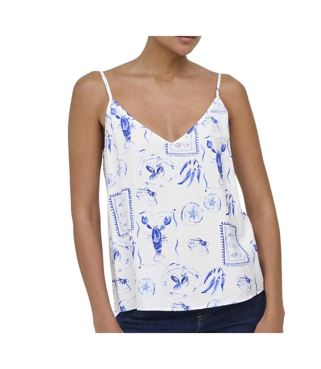 Débardeur blanc/bleu femme jdy ada-1