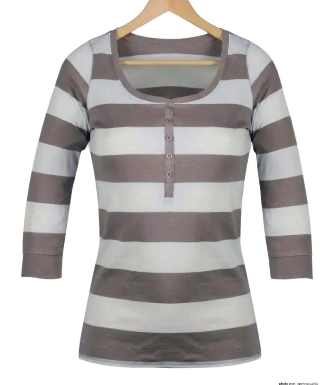 MAYFLOWER DOMINGO1 - Tee-shirt manches 3/4 beige en pur coton avec col boutonné-2