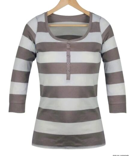 MAYFLOWER DOMINGO1 - Tee-shirt manches 3/4 beige en pur coton avec col boutonné