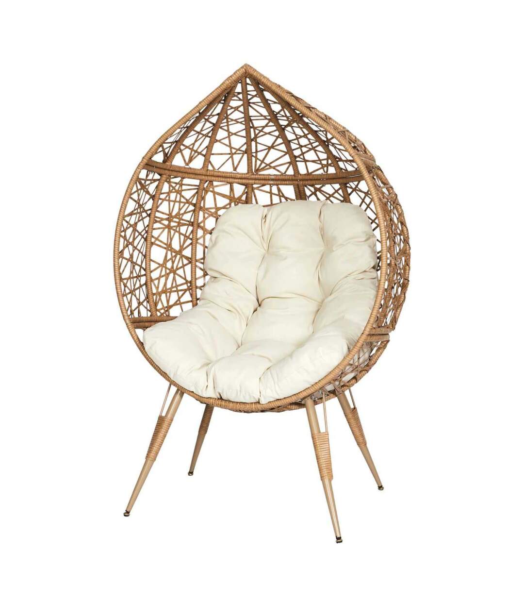 Fauteuil oeuf en résine tressée coussin en tissu beige Longueur 100 cm-4
