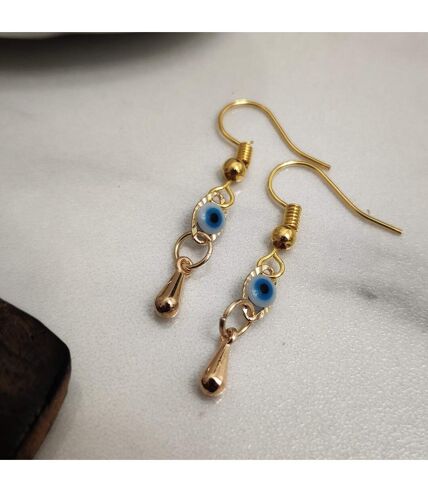 Handmade Turkish Evil Eye Protection Gold Plated Charm Dangle Drop Earrings