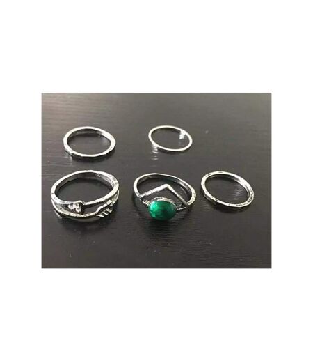 5 Piece Green Stone Stackable Bohemian vintage Tribal Midi Ring Set