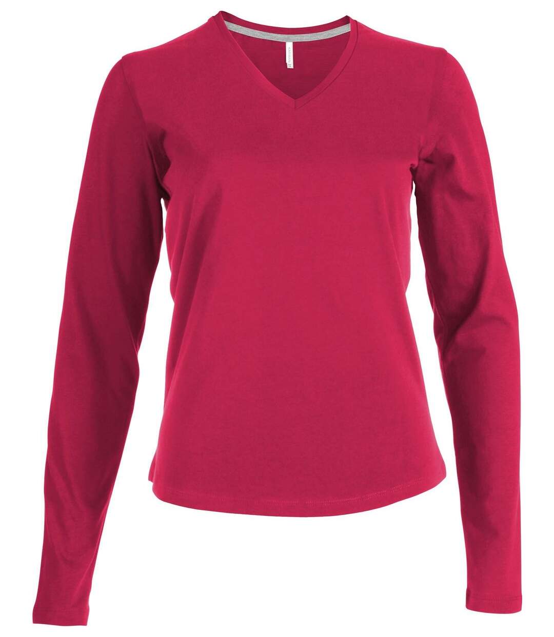 T-shirt manches longues col V - K382 - rose fuchsia - femme-1