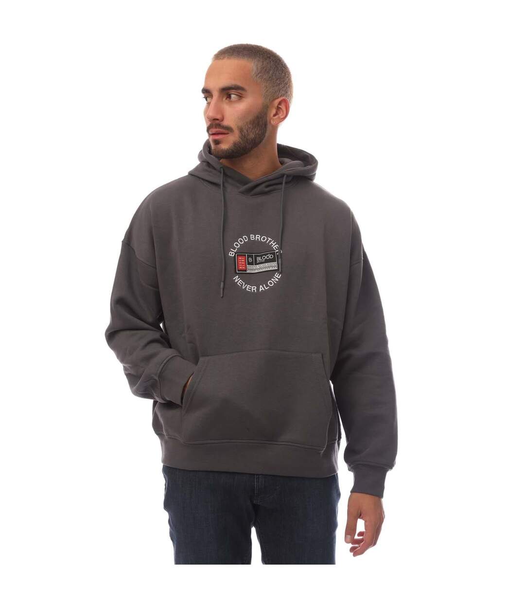 Mens Badged Basket Hoodie Grey Blood Brother-1