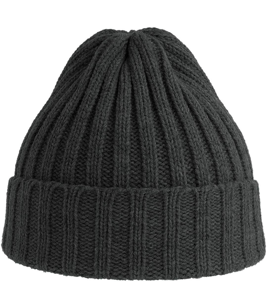 Unisex adult shore chunky recycled beanie dark grey melange Atlantis-3