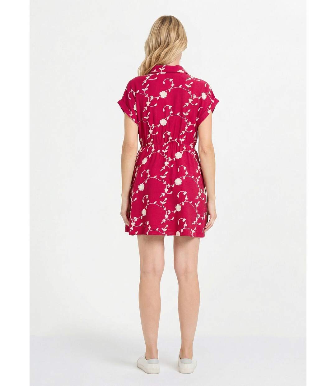 Robe courte taille nouée, fleurs brodées-2