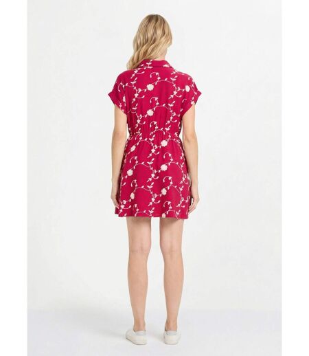 Robe courte taille nouée, fleurs brodées