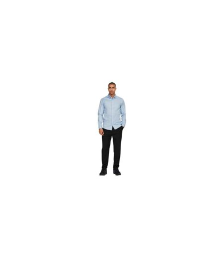 Mens Plain Point Collar Long-sleeved Formal Shirt Cashmere Blue Only