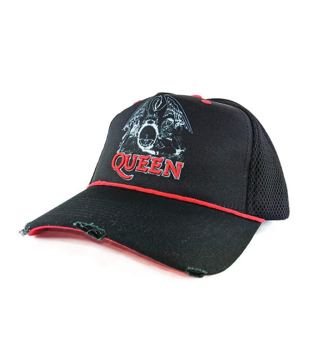 Unisex Adult Line Art Crest Queen Trucker Cap Black Red Amplified-2