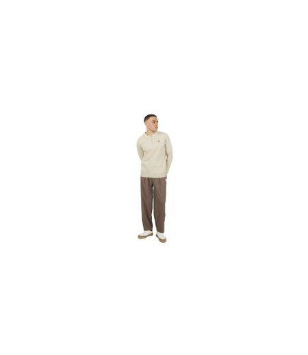 Mens Knitted Quarter Zip Long-sleeved Polo Shirt Oat Brave Soul