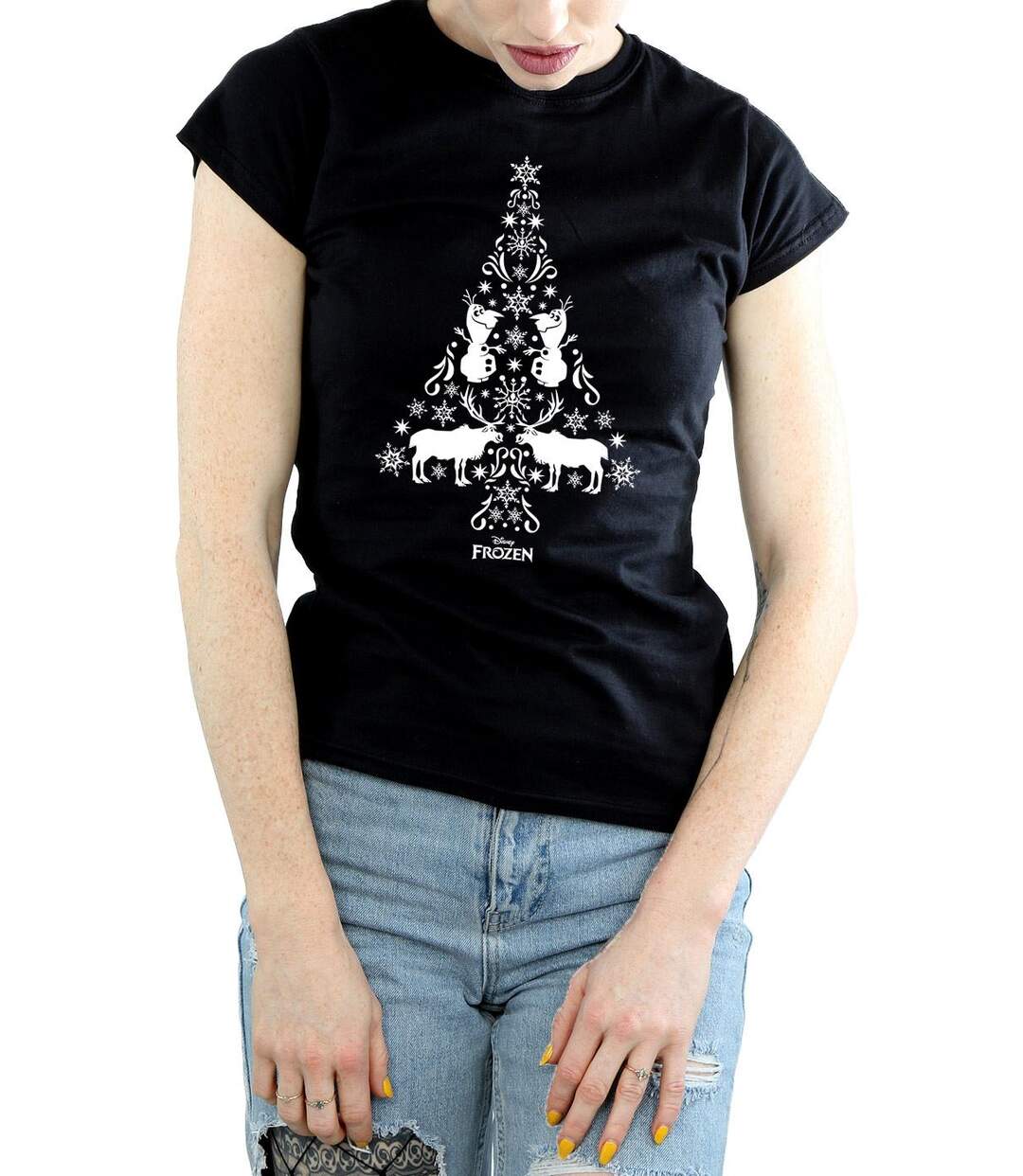Disney Femme/Les femmes - T-shirt en coton avec arbre de Noël Frozen (Noir) - UTBI21924-3