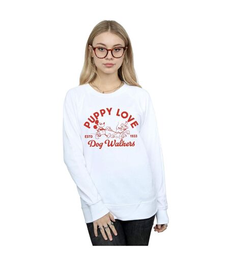 Disney Sweatshirt Mickey Mouse Puppy Love Femme/Ladies (Blanc) - UTBI28340