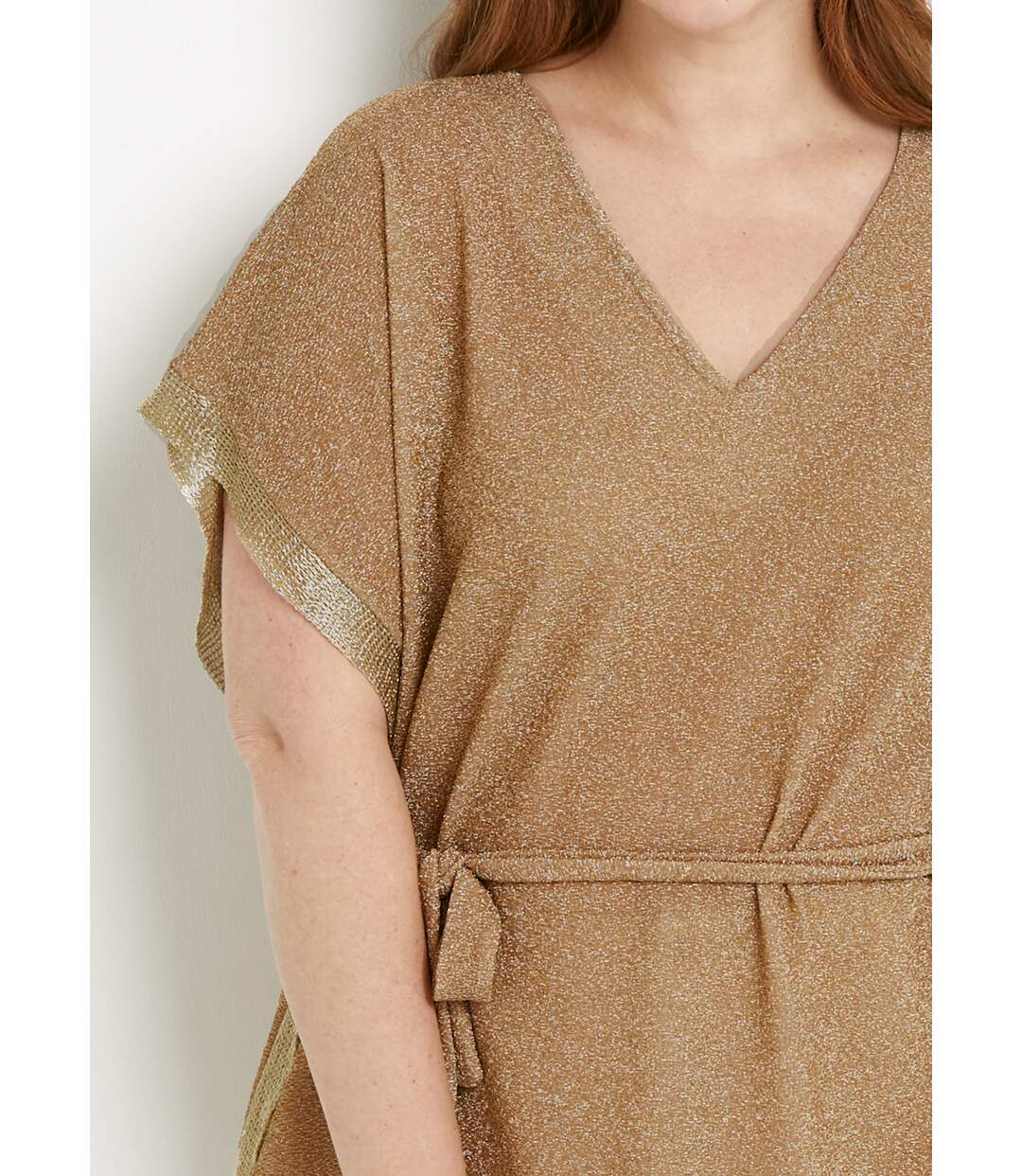 T-shirt long brillant doré manches chauve-souris-4