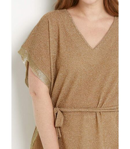T-shirt long brillant doré manches chauve-souris