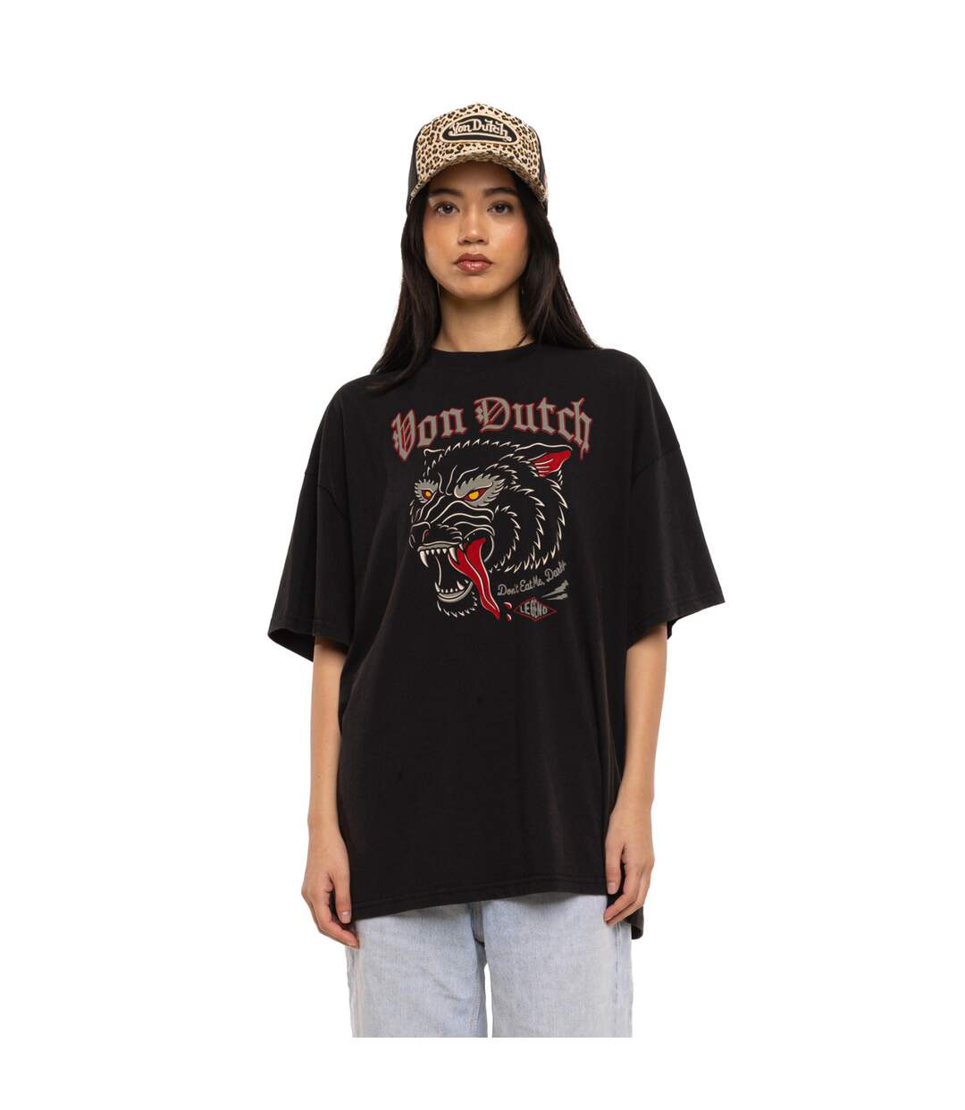 T-shirt femme relax fit col rond print devant Wolf Vondutch-1