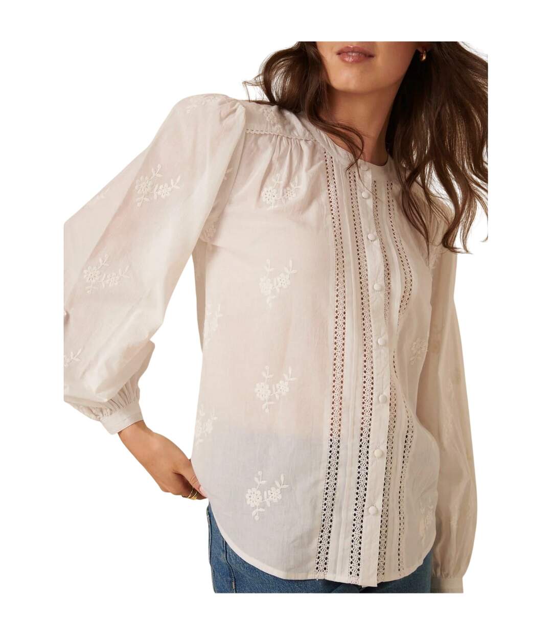 Blouse Manches Longues Motif/style Broderie Femme Blanc Nobody´s Child-4