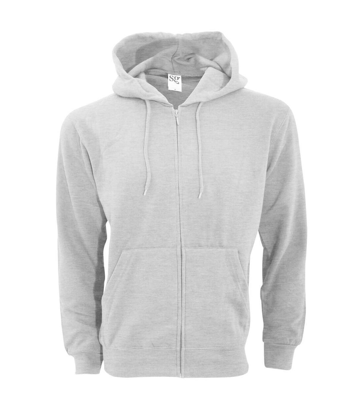 SG Mens Plain Full Zip Hooded Sweatshirt (Light Oxford) - UTBC1075