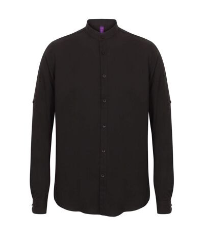 Henbury Mens Mandarin Shirt With Roll-Tab Sleeves (Black) - UTRW5427