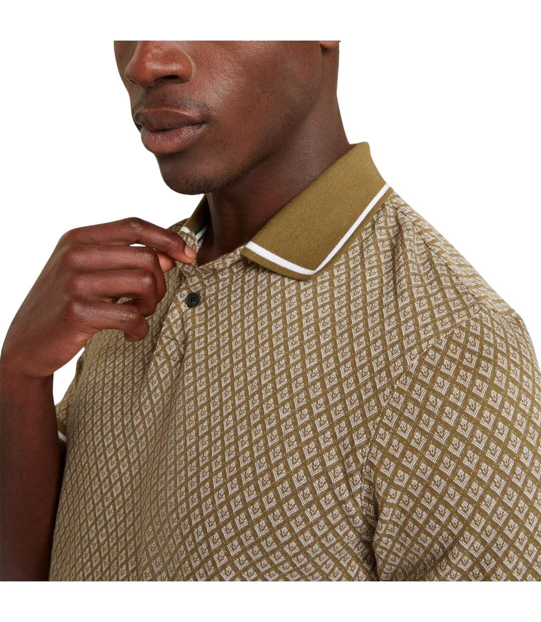 Mens Geometric Regular Polo Shirt Olive Ted Baker-4