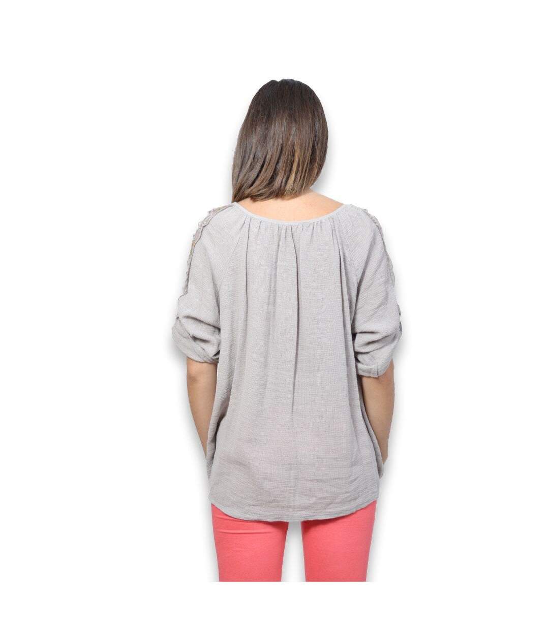 Blouse femme manche 3/4 de couleur beige col rond