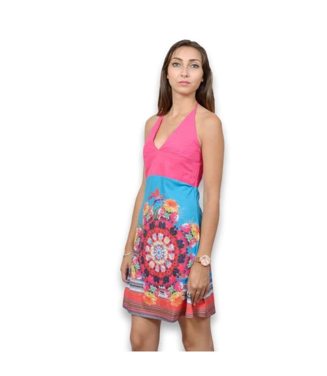 Robe femme à bretelles - Tissu imprimé multicolore-3