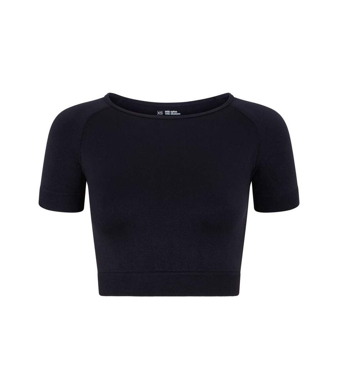 Womens/ladies Plain Active Crop Top Black Silky-1