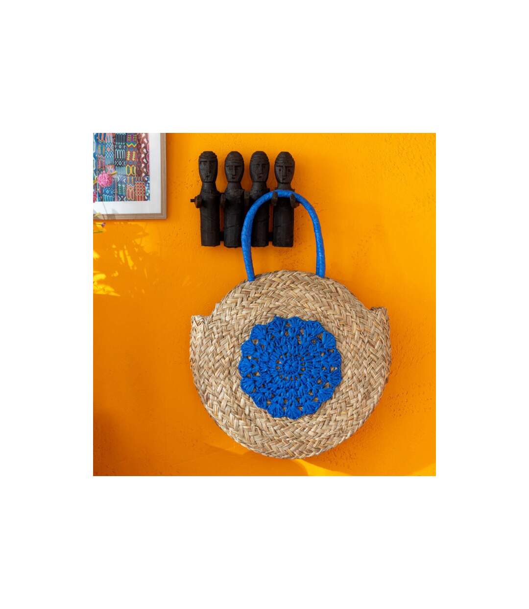 Sac de Plage Fleur 40cm Naturel & Bleu-5