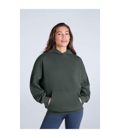 Womens/ladies Idol Drop Shoulder Hoodie Dark Green Animal
